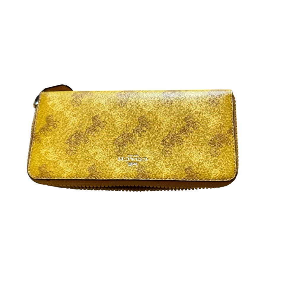 Coach Slim Accordion Zip Wallet With Horse And Carriage Print with dust bag.